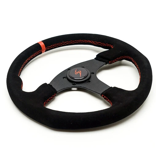 DriftShop Flat Steering Wheel, Black Suede, Black Spokes