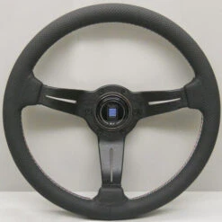 Nardi Deep Corn Steering Wheel, Black Perforated Leather, Black Spokes, Italia Stitching, 75 Mm Dish, Ø35 Cm