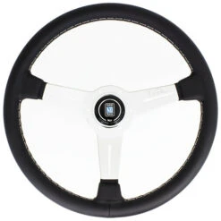 Nardi Classic ND36 Steering Wheel, Black Leather, Satin Spokes, Grey Stitching, 40 Mm Dish