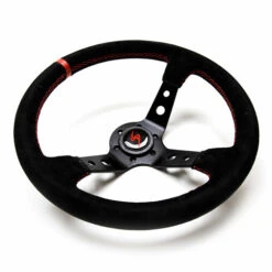 DriftShop Steering Wheel (90 Mm Dish), Black Suede, Black Spokes