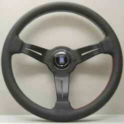 Nardi Deep Corn Steering Wheel, Black Perforated Leather, Black Spokes, 3-Sector Italia Stitching, 50 Mm Dish, Ø33 Cm