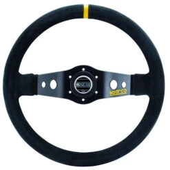 Sparco R215 Steering Wheel (90 Mm Dish), Black Suede, Black Spokes