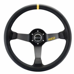 Sparco R345 Steering Wheel (63 Mm Dish), Black Leather, Black Spokes