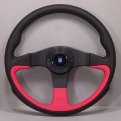 Nardi Challenge Steering Wheel, Red Leather, Black Spokes, Black Stitching, 45 Mm Dish, Ø35 Cm