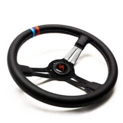 DriftShop Steering Wheel (70 Mm Dish), "M Power V2" Edition, Black Faux Leather