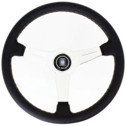 Nardi Classic ND36 Steering Wheel, Black Leather, Chrome Spokes, Grey Stitching, 40 Mm Dish