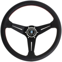 Nardi Deep Corn Steering Wheel, Black Perforated Leather, Black Spokes, Red Stitching, 80 Mm Dish, Ø35 Cm