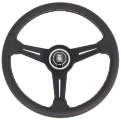Nardi Classic ND34 Steering Wheel, Black Leather, Black Spokes, Grey Stitching, 40 Mm Dish
