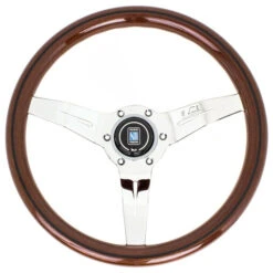 Nardi Deep Corn Steering Wheel, Wood, Chrome Spokes, 50 Mm Dish, Ø33 Cm