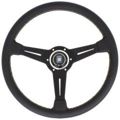 Nardi Classic ND36 Steering Wheel, Black Leather, Black Spokes, Grey Stitching, 40 Mm Dish
