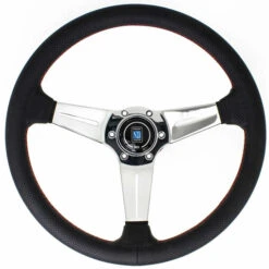 Nardi Deep Corn Steering Wheel, Black Perforated Leather, Chrome Spokes, Red Stitching, 75 Mm Dish, Ø35 Cm