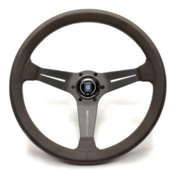 Nardi Deep Corn Steering Wheel, Brown Leather, Grey Spokes, Brown Stitching, 75 Mm Dish, Ø35 Cm