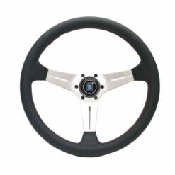 Nardi Deep Corn Steering Wheel, Black Perforated Leather, Satin Spokes, Red Stitching, 75 Mm Dish, Ø35 Cm