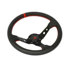 DriftShop Steering Wheel (90 Mm Dish), Black Leather, Black Spokes