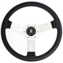 Nardi Competition Steering Wheel, Black Perforated Leather, Satin Spokes, Grey Stitching, 40 Mm Dish, Ø33 Cm