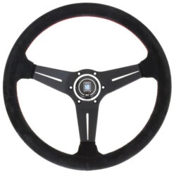 Nardi Deep Corn Steering Wheel, Suede, Black Spokes, Red Stitching, 75 Mm Dish, Ø35 Cm