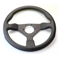 Personal Grinta Steering Wheel - 330 Mm - Black Leather, Black Spokes, Yellow Stitching