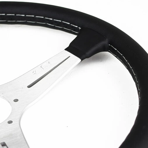 Nardi Classic ND39 Steering Wheel, Black Leather, Satin Spokes, Grey Stitching, 30 Mm Dish - Image 4