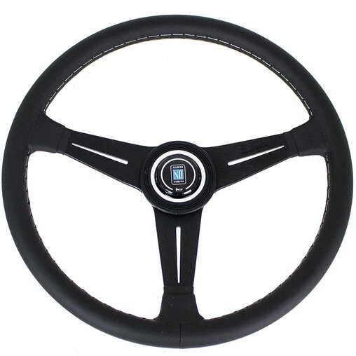 Nardi Classic ND39 Steering Wheel, Black Leather, Black Spokes, Grey Stitching, 30 Mm Dish
