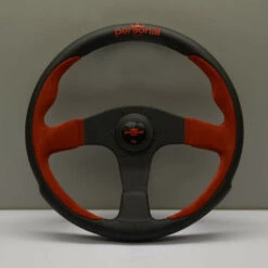 Personal Pole Position Steering Wheel - 330 Mm - Black Leather & Red Suede, Black Spokes, Red Logo
