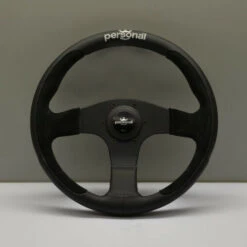 Personal Pole Position Steering Wheel - 330 Mm - Black Leather & Black Suede, Black Spokes, Silver Logo