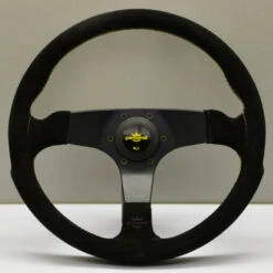 Personal Fitti Corsa Steering Wheel - 350 Mm - Black Suede, Black Spokes, Yellow Stitching