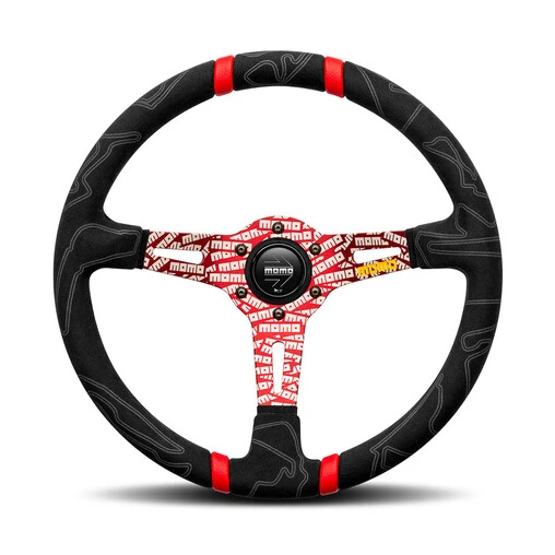 Momo Ultra Steering Wheel (90 Mm Dish), Alcantara, Red Spokes - 35 Cm